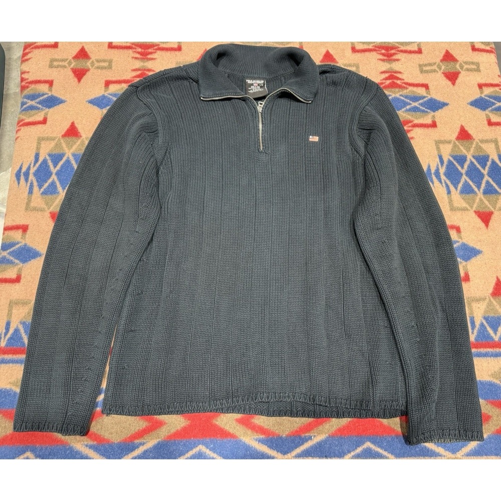 Ralph Lauren Sweater Mens L Navy 1/4 Zip Long Sleeve Knit Pullover USA Flag Polo